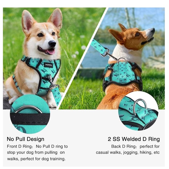 ‼️SOLD‼️NEW🐳 MORXIL TURQUOISE PADDED REFLECTIVE WHALE DOG HARNESS LEAD/LEASH SET - Picture 10 of 16